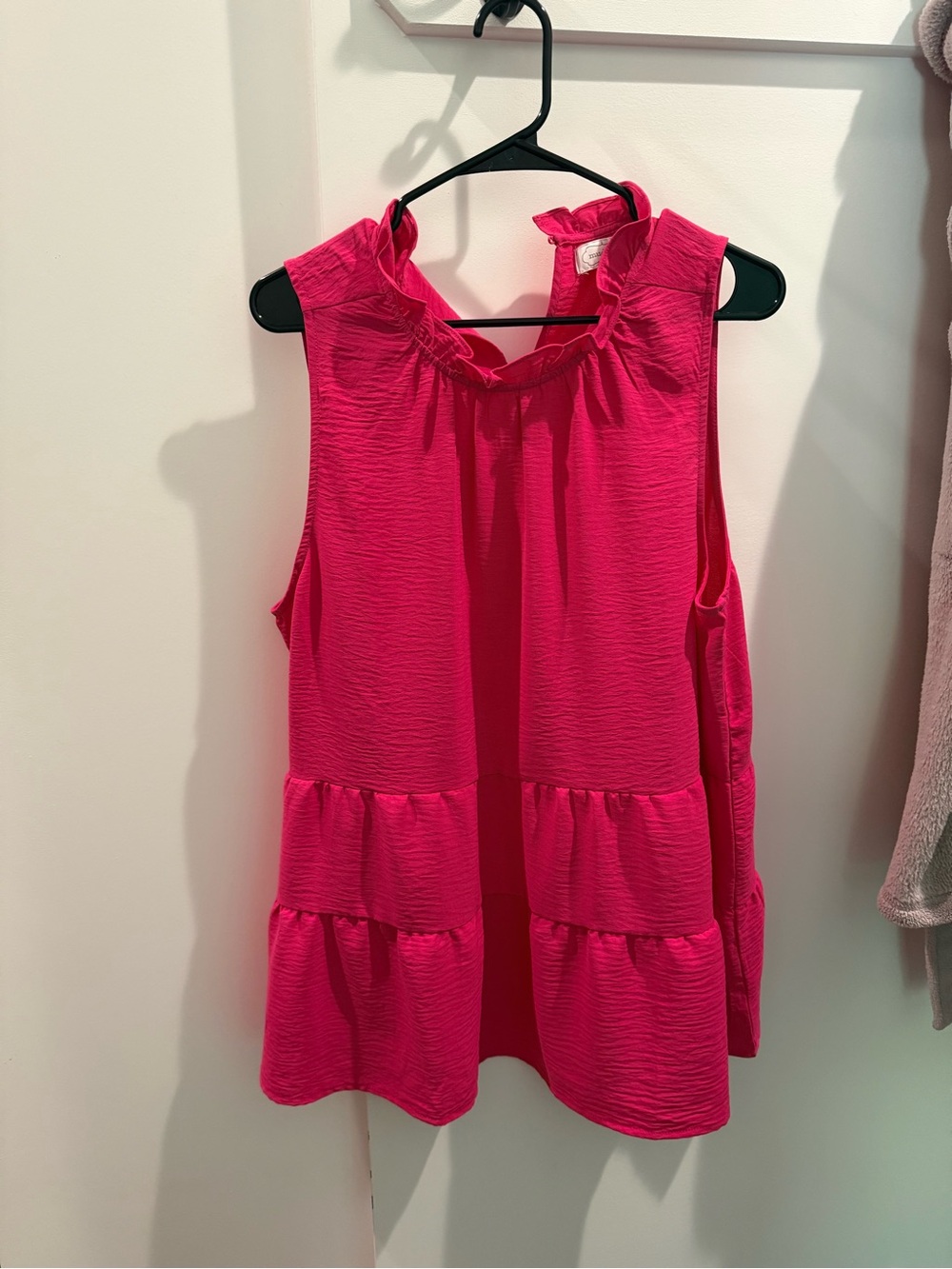 Mud Pie Tiered Ruffle Neck Sleeveless Tank - Hot Pink